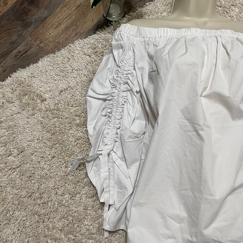 Nordstrom Soprano Small White Off Shoulder Ruched Drawstring 3/4 Sleeve Top NWT - Picture 3 of 6